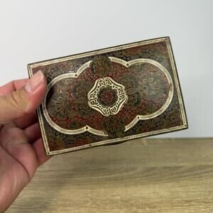 Vintage Brass Cigarette Holder Intricate Ornate Trinket Box Wood Lined